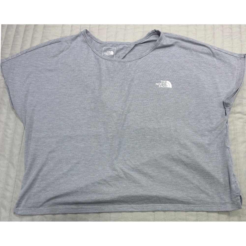 The North Face Womens Athletic T-Shirt Grey Keyhole Tulip Back Size Medium
